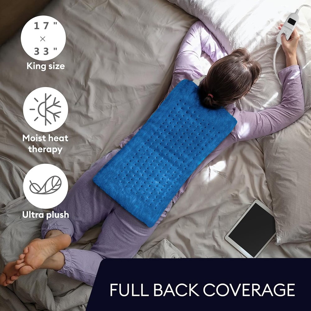 33"x17" Heating Pad Portable Heating Pad for Shoulder Neck, 2 Hours Auto Shut-off & 10 Temperatures, Blue