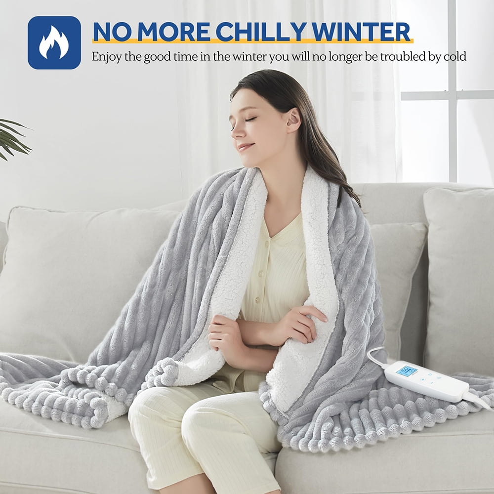 Electric Heated Blanket Twin size - 62"x84" Heating Blanket with 8 hours Auto-off, 10 Level Over-heat Protection, Soft Flannel