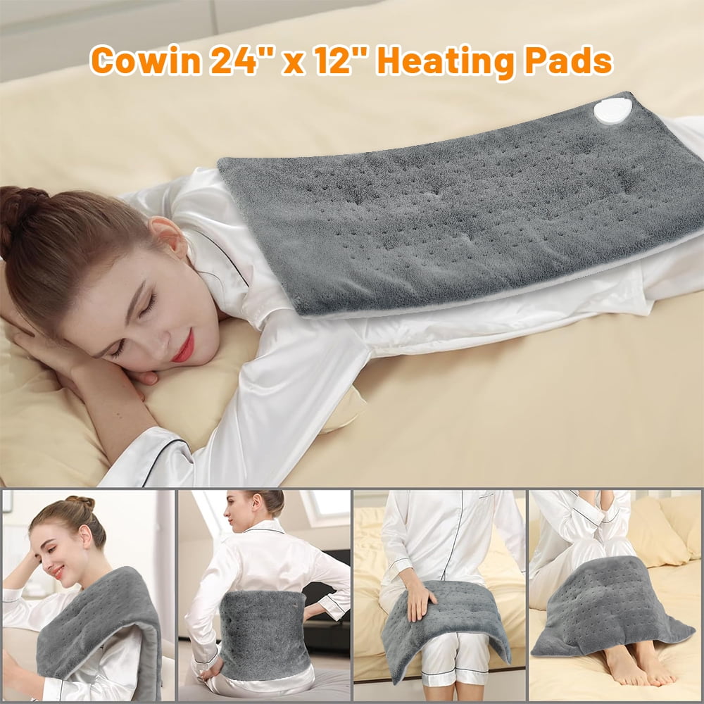kibhous 12''x24'' Weighted Heating Pad for Back Shoulders, Fast-Heating, Soft Machine Wash Fabric with 3 Heat Settings, Auto Shut Off, Gray