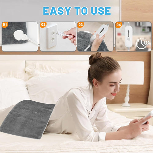 12" x 24" Heating Pad with 3 Heat Settings, Auto Shut off, Machine Washable, Grey