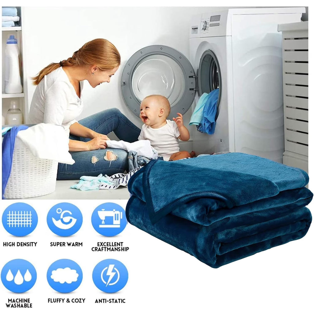 Throw Blanket for Couch - Thick and Warm Blanket for Winter, Soft and Fuzzy Throw Blanket for Sofa, Fall Throw Blanket, 63" × 51" Letter Printed Blanket, Blue
