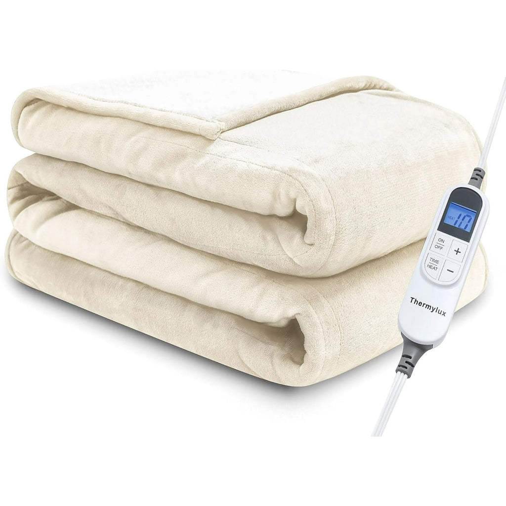 Electric Blanket Throw 50"x60" Heated Electric Blankets 10 Heating Levels 12 Time Settings 3 Hours Auto Off Fast Heating and Overheat Protection ETL Certified Machine Washable,Ivory