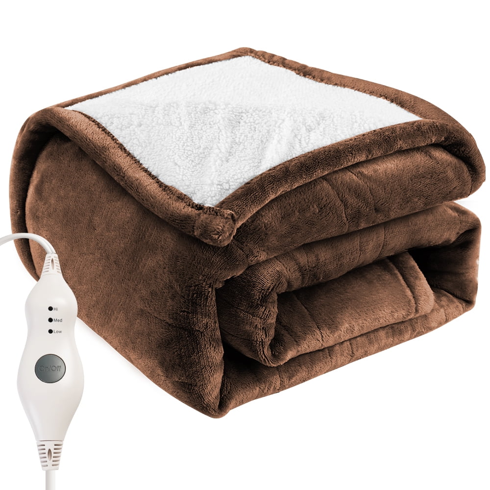 kibhous Electric Heated Throw Blanket 50''x60'' with 3 Heating Levels, Automatically Shut Down after 4h with Overheat Protection Machine Washable(Brown)