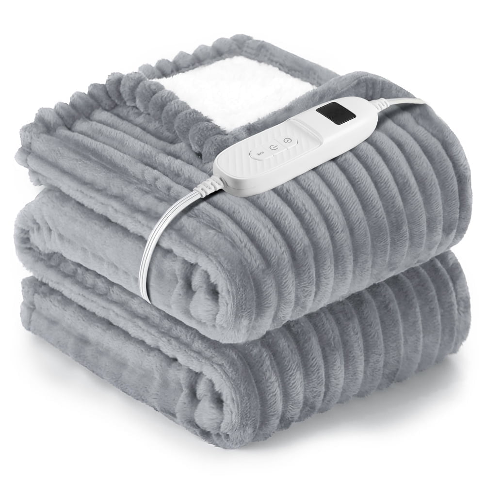 Electric Heated Blanket Twin size - 62"x84" Heating Blanket with 8 hours Auto-off, 10 Level Over-heat Protection, Soft Flannel