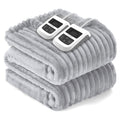Heated Blanket Electric King Striped Flannel Blanket 90"x100" Electric Blanket with 6 Heat Settings 10 Hour Timer Auto Shut Off, Grey