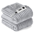 Heated Blanket Electric Throw Striped Flannel Blanket 50"x60" Electric Blanket with 6 Heat Settings 8 Hour Timer Auto Shut Off, Grey