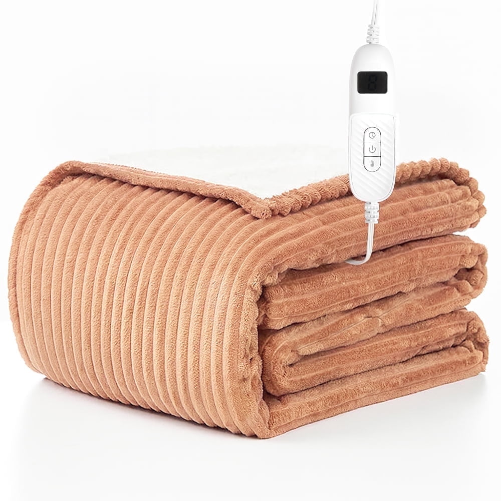 kibhous Electric Blanket Full Size, Brushed Flannel+Shu velveteen, 10 Heating Levels and 1-8 Hour Automatic Shutdown, Machine Washable, Brown,72 "x 84"