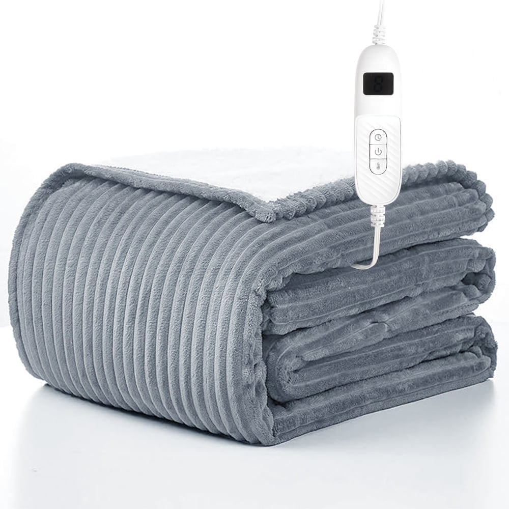 kibhous Electric Blanket Full Size, Brushed Flannel+Shu velveteen, 10 Heating Levels and 1-8 Hour Automatic Shutdown, Machine Washable, Gray, 72 "x 84"