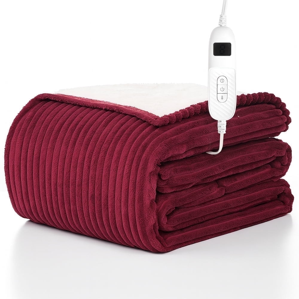 kibhous Electric Blanket Full Size, Brushed Flannel+Shu velveteen, 10 Heating Levels and 1-8 Hour Automatic Shutdown, Machine Washable, Red, 72 "x 84"