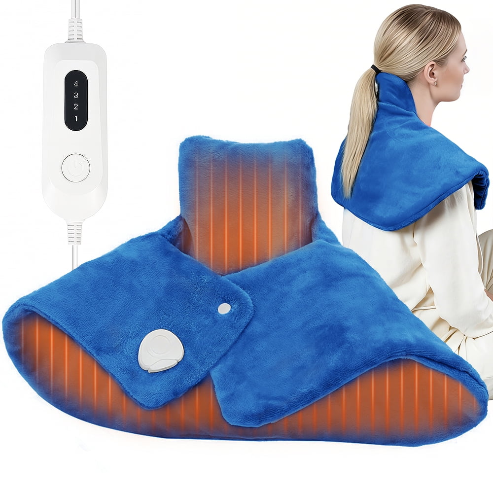 kibhous Electric Heat Pad for Neck and Shoulders, Heating Pad with 4 Heat Settings & Auto Shut Off, Machine Washable Heating Pad, Gifts for Family, Blue