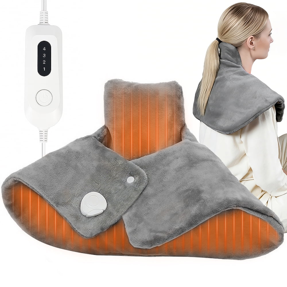 kibhous Electric Heat Pad for Neck and Shoulders, Heating Pad with 4 Heat Settings & Auto Shut off, Machine Washable Heating Pad, Gifts for Family, Gray