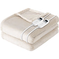Electric Heated Blanket 100"×90" Flannel Blanket King Size with 10 Heating Levels & 8 Hours Auto Off Fast Heating, Beige