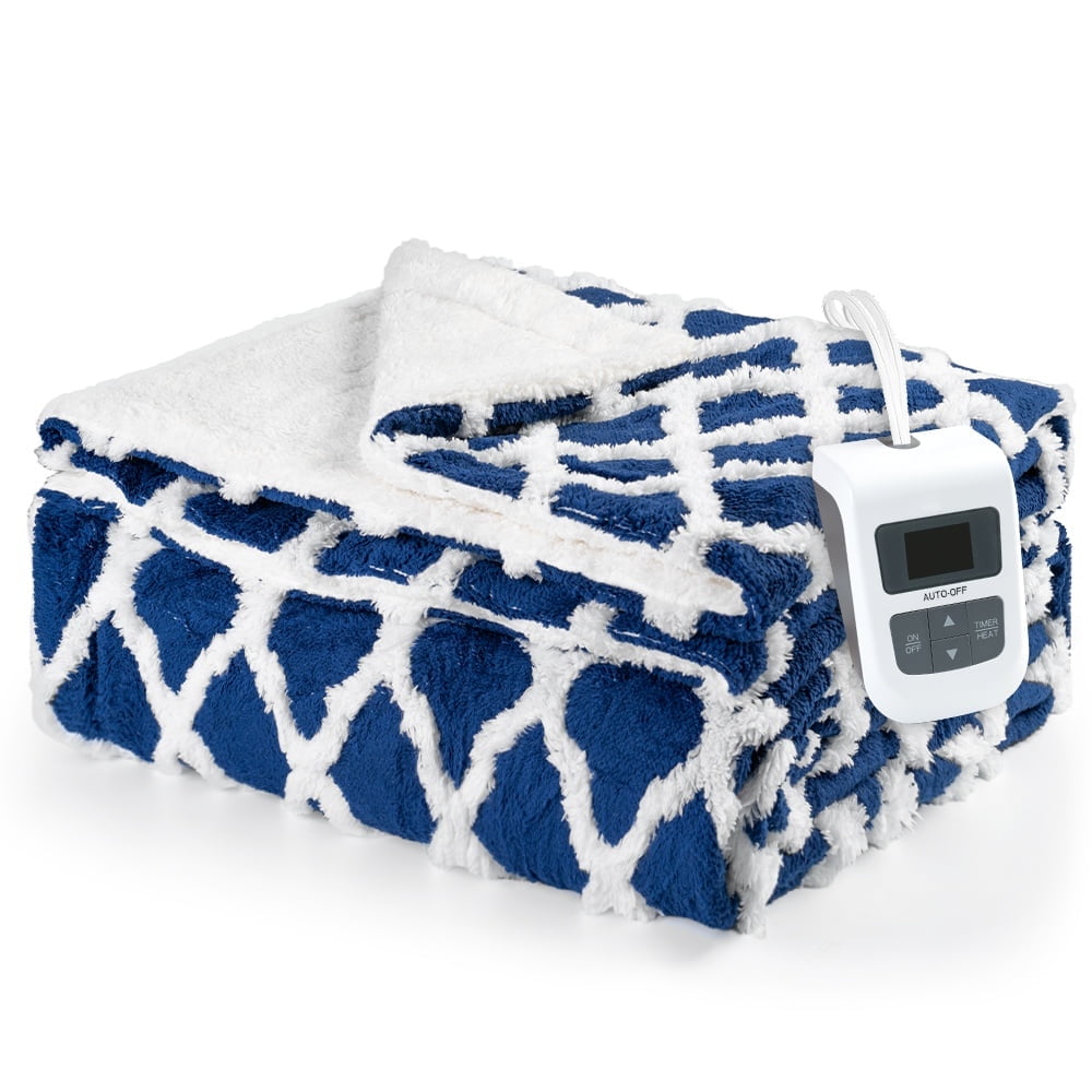 kibhous 90''X100'' King Size Electric Heated Blanket -with 6 Heating Levels , 20-Hour Selectable Auto Shut-Off (Blue)