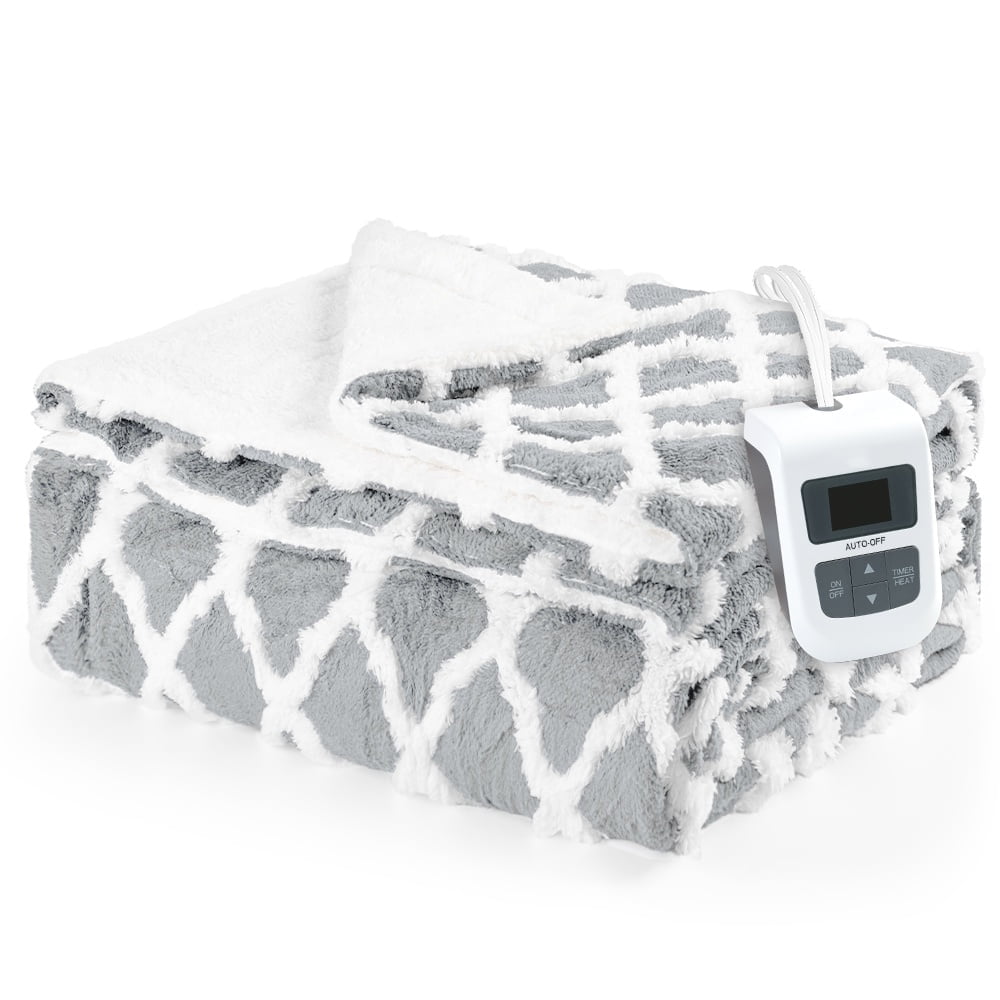 kibhous 84''X90'' Queen Size Electric Heated Blanket-with 6 Heating Levels , 20-Hour Selectable Auto Shut-Off (Gray)