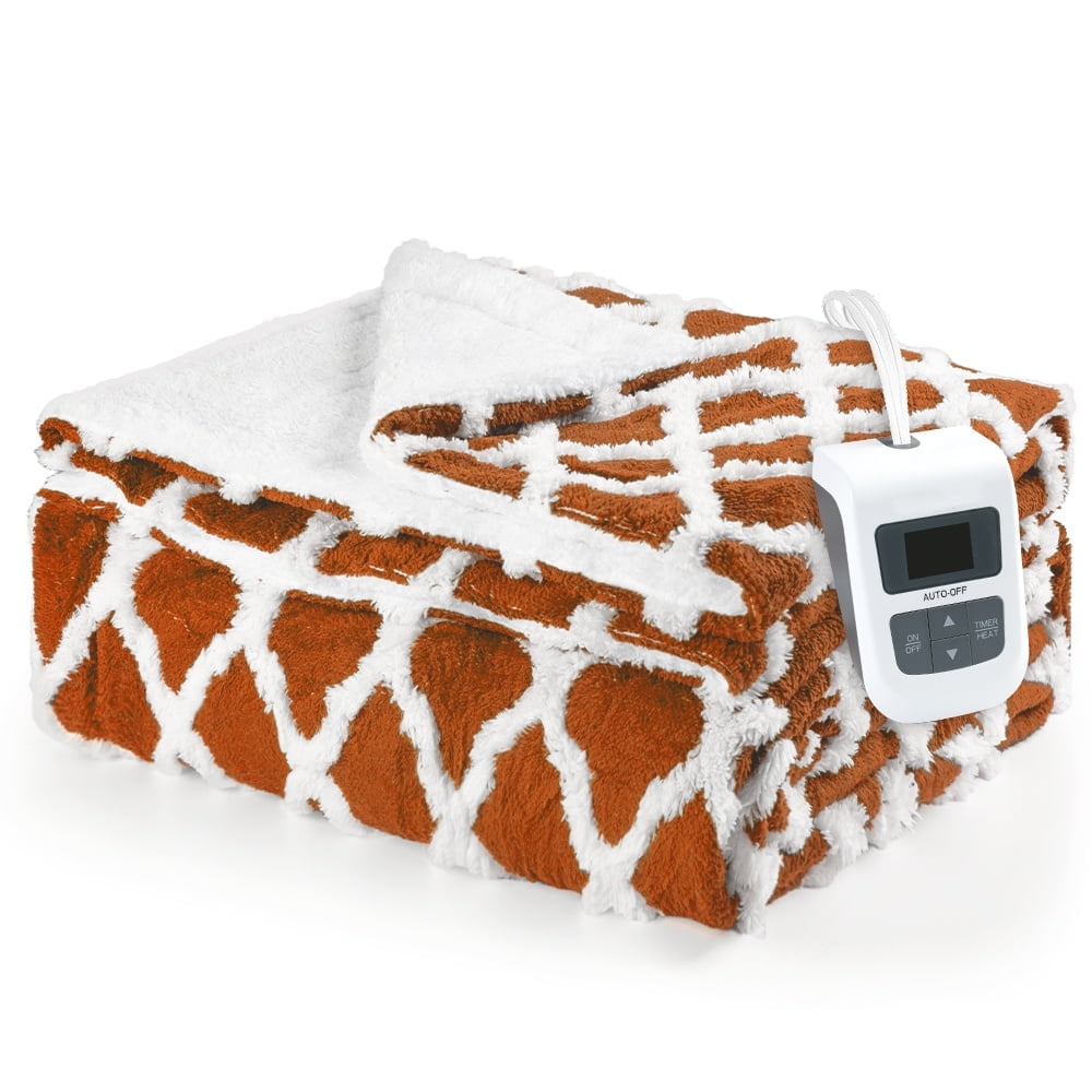 kibhous 84''X90'' Queen Size Electric Heated Blanket -with 6 Heating Levels , 20-Hour Selectable Auto Shut-Off (Orange)