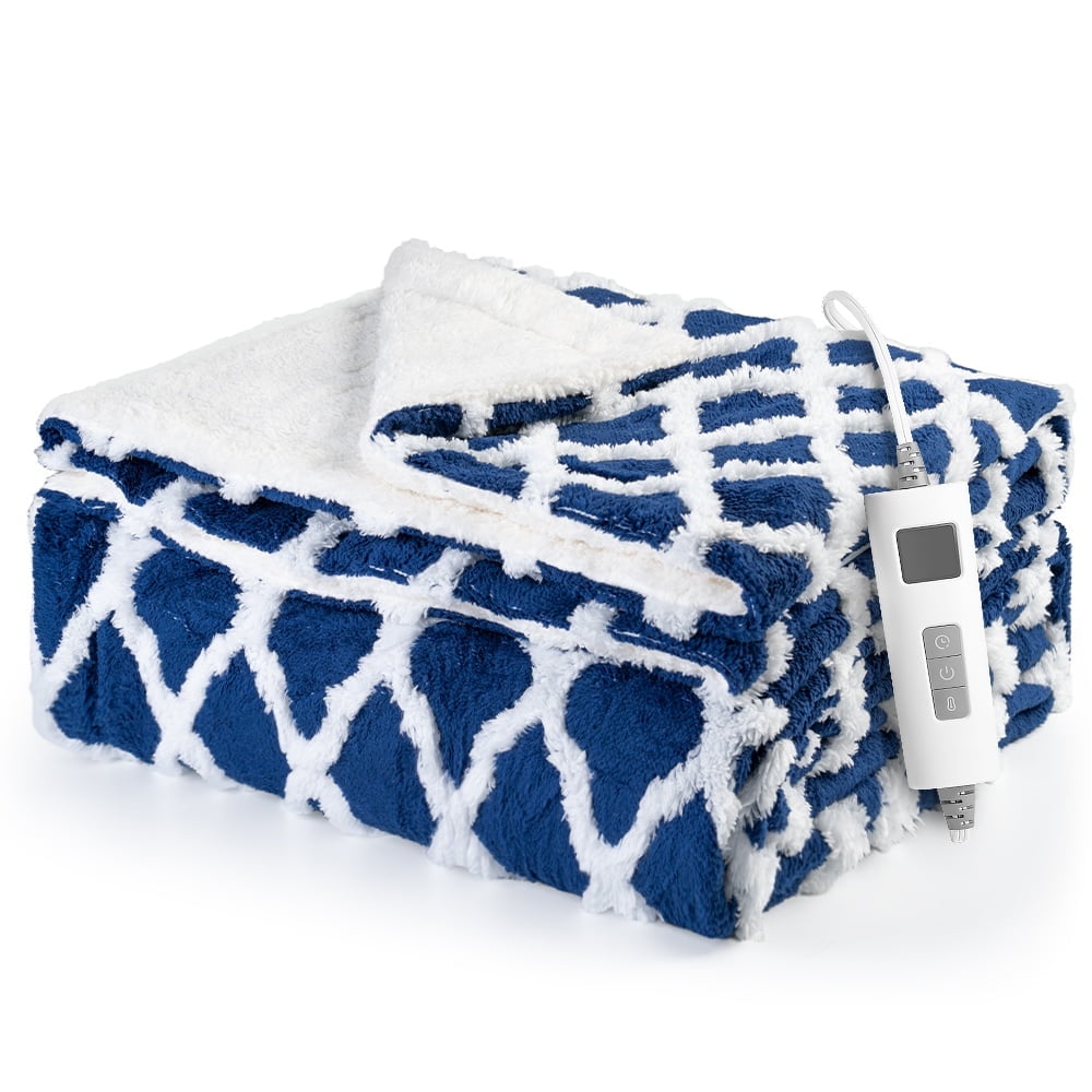 kibhous Heated Blanket Throw 50''X60''-with 6 Heating Levels ,8-Hour Selectable Auto Shut-Off (Blue)