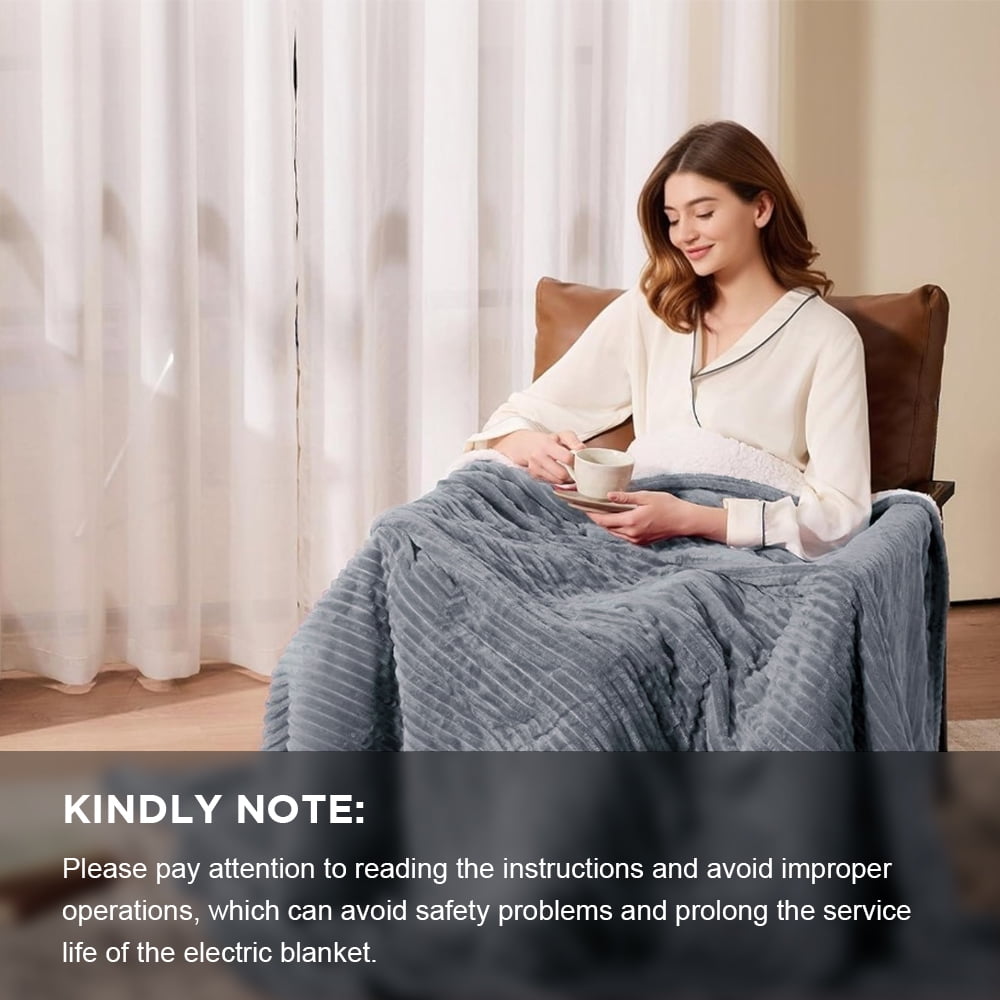 kibhous Electric Blanket Full Size, Brushed Flannel+Shu velveteen, 10 Heating Levels and 1-8 Hour Automatic Shutdown, Machine Washable, Gray, 72 "x 84"