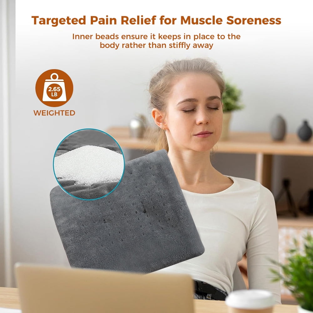 kibhous 12''x24'' Weighted Heating Pad for Back Shoulders, Fast-Heating, Soft Machine Wash Fabric with 3 Heat Settings, Auto Shut Off, Gray