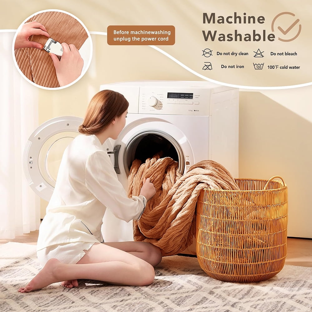 kibhous Electric Blanket Full Size, Brushed Flannel+Shu velveteen, 10 Heating Levels and 1-8 Hour Automatic Shutdown, Machine Washable, Brown,72 "x 84"