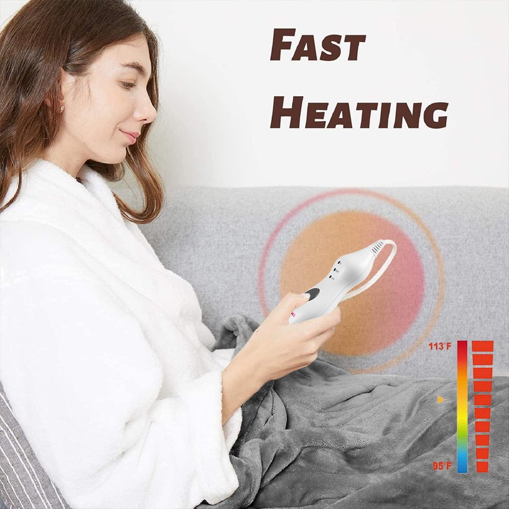 Electric Heated Blanket 50''x60'' with 3 Heating Levels, Automatically Shut Down After 4h with Overheat Protection Machine Washable(Dark Gray)