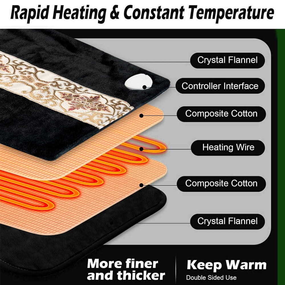 Heating Pad 12"x24" for Back, 10 Heating Setting ,Auto-off,Machine Washable ,Gifts for Dad Mom,Black