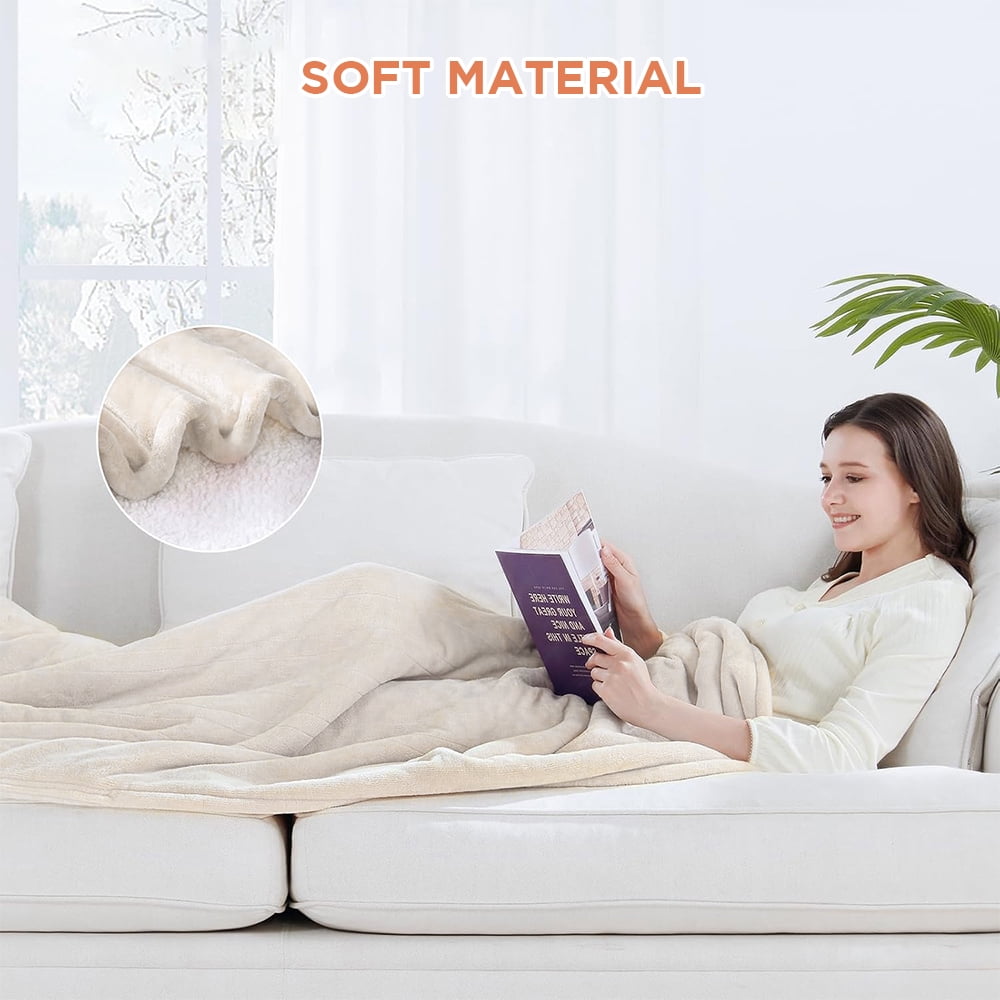 Electric Heated Blanket 100"×90" Flannel Blanket King Size with 10 Heating Levels & 8 Hours Auto Off Fast Heating, Beige