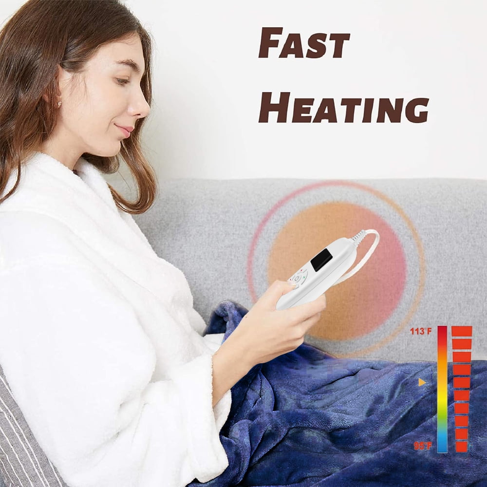 kibhous Electric Heated Throw Blanket 50''x60'' with 10 Heating Levels, Automatically Shut Down after 8h with Overheat Protection Machine Washable