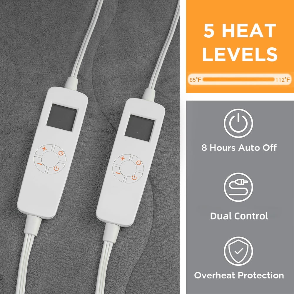 Heated Mattress Pad Queen Size, 80"x60" Electric Bed Warmer with Dual Controller 6 Heat Settings & Auto off, Deep Pocket Fit Machine Washable, Gray