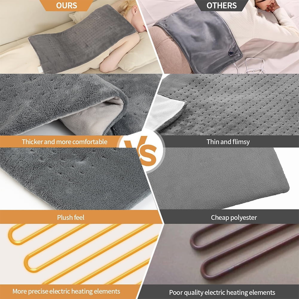kibhous 12''x24'' Weighted Heating Pad for Back Shoulders, Fast-Heating, Soft Machine Wash Fabric with 3 Heat Settings, Auto Shut Off, Gray