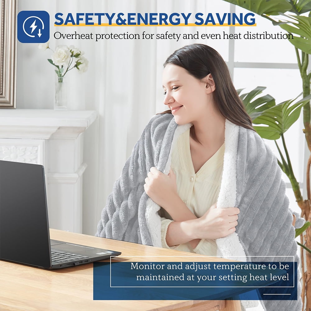Electric Heated Blanket Twin size - 62"x84" Heating Blanket with 8 hours Auto-off, 10 Level Over-heat Protection, Soft Flannel