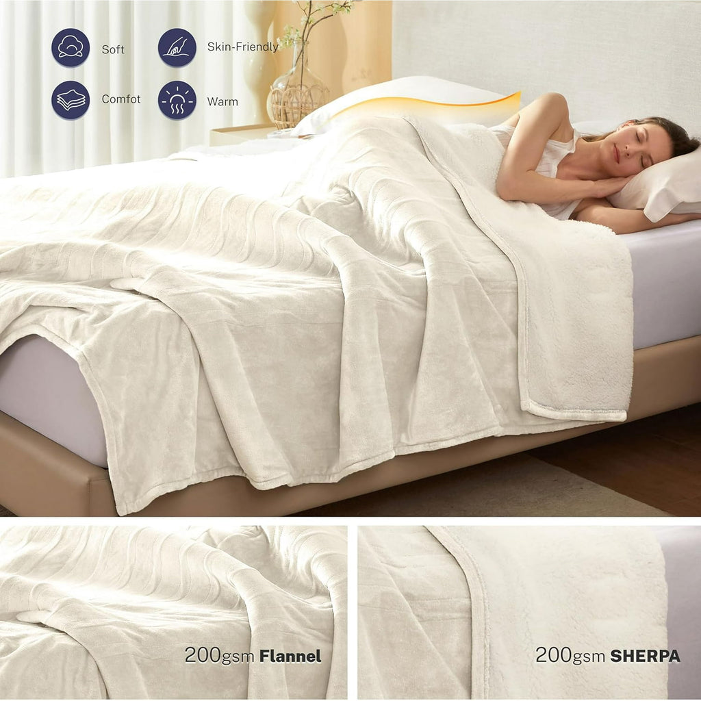 Electric Blanket Throw 50"x60" Heated Electric Blankets 10 Heating Levels 12 Time Settings 3 Hours Auto Off Fast Heating and Overheat Protection ETL Certified Machine Washable,Ivory
