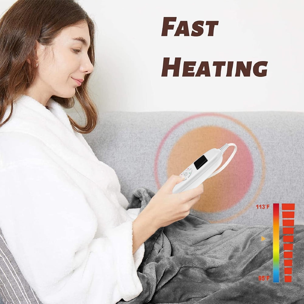 kibhous Electric Heated Throw Blanket 50''x60'' with 10 Heating Levels, Automatically Shut Down after 8h with Overheat Protection Machine Washable