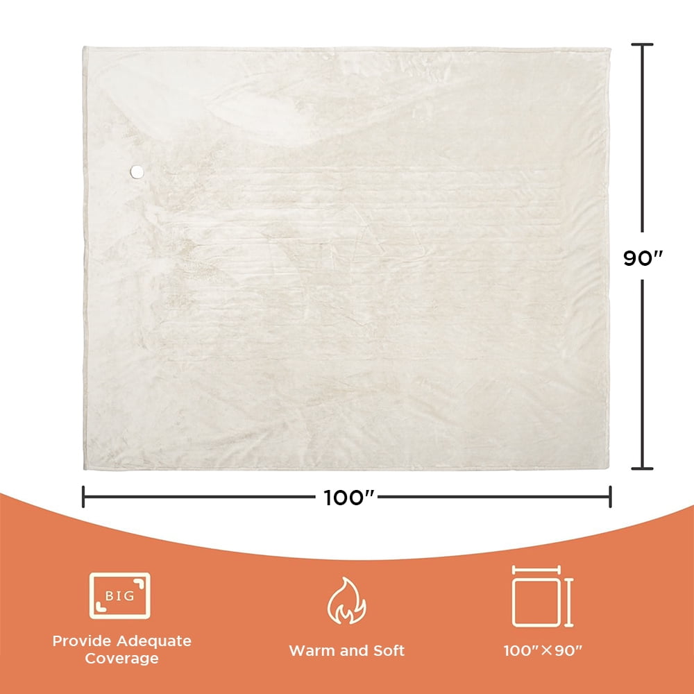 Electric Heated Blanket 100"×90" Flannel Blanket King Size with 10 Heating Levels & 8 Hours Auto Off Fast Heating, Beige
