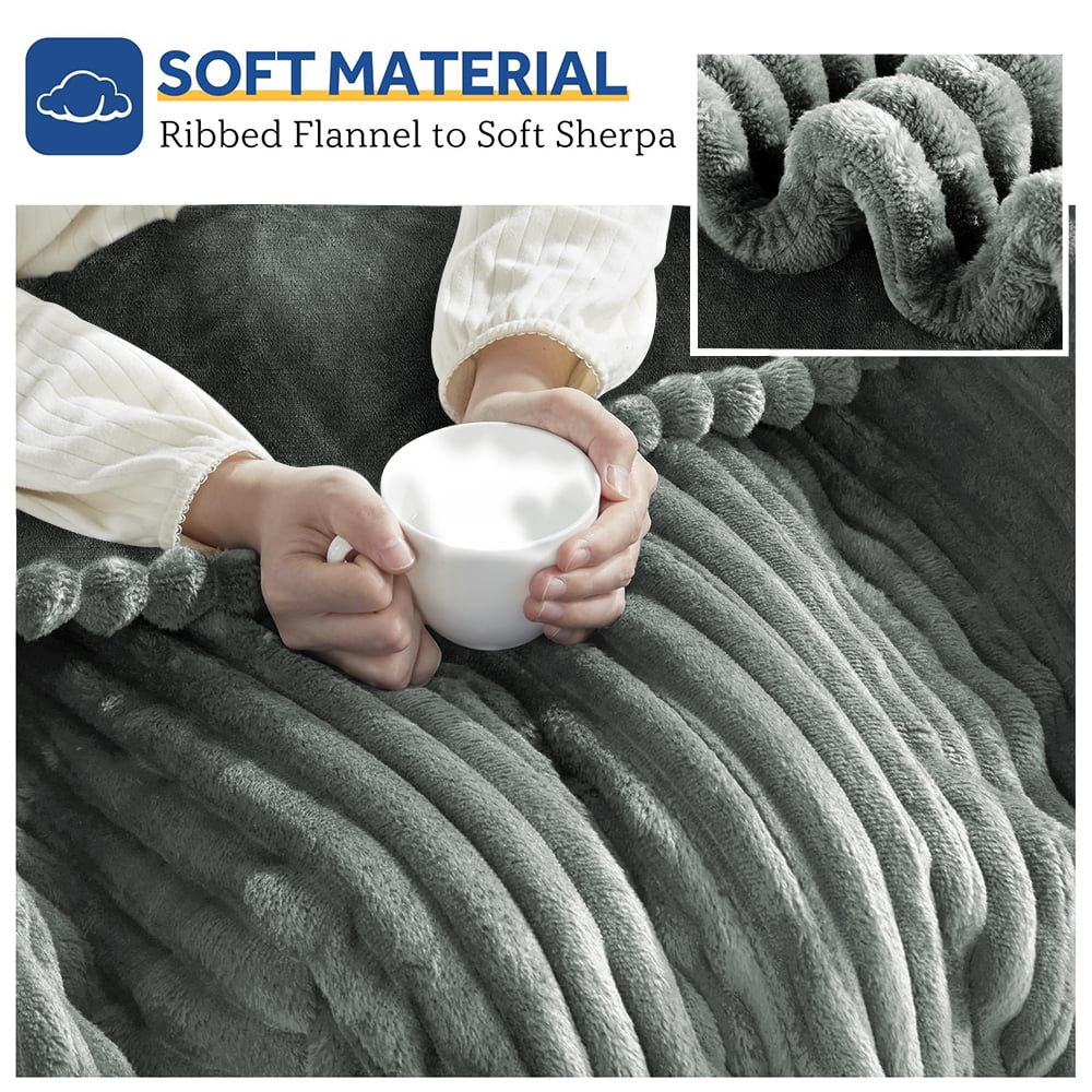 Heated Blanket Electric Queen Striped Flannel Blanket 84"x90" Electric Blanket with 6 Heat Settings 10 Hour Timer Auto Shut Off, Dark Grey