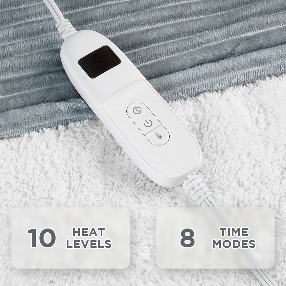 kibhous Electric Blanket Full Size, Brushed Flannel+Shu velveteen, 10 Heating Levels and 1-8 Hour Automatic Shutdown, Machine Washable, Gray, 72 "x 84"