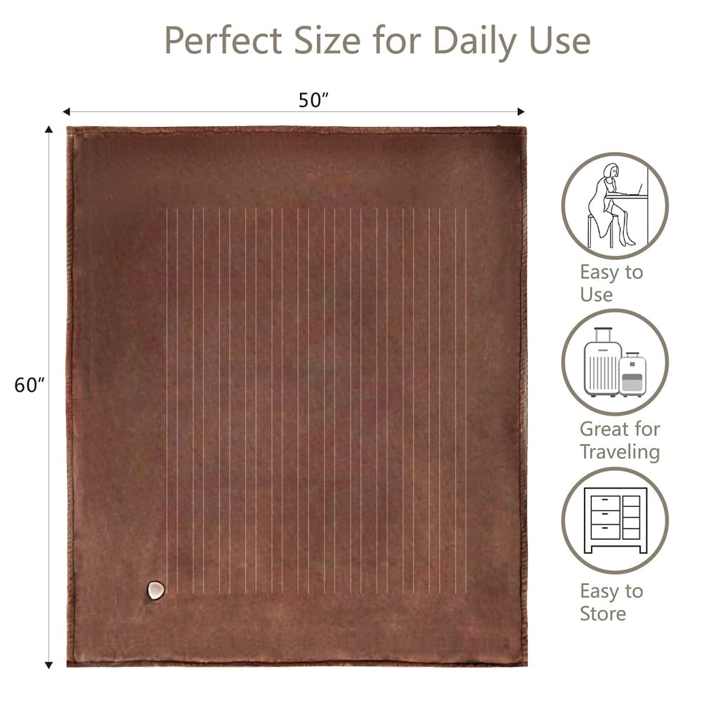 kibhous Electric Heated Throw Blanket 50''x60'' with 3 Heating Levels, Automatically Shut Down after 4h with Overheat Protection Machine Washable(Brown)