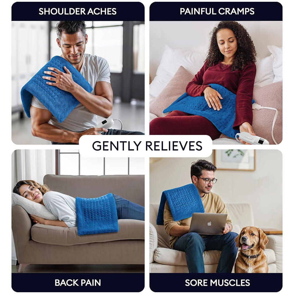 33"x17" Heating Pad Portable Heating Pad for Shoulder Neck, 2 Hours Auto Shut-off & 10 Temperatures, Blue