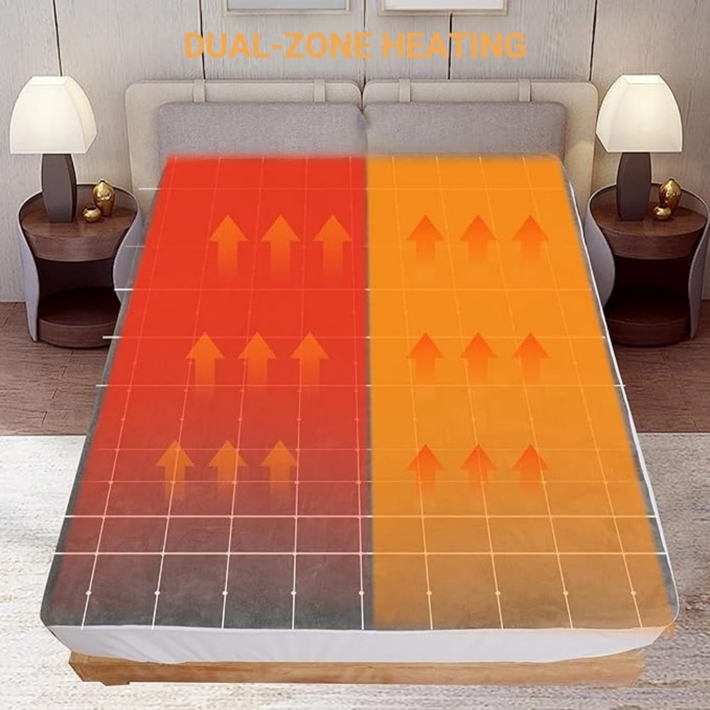 Heated Mattress Pad Queen Size, 80"x60" Electric Bed Warmer with Dual Controller 6 Heat Settings & Auto off, Deep Pocket Fit Machine Washable, Gray