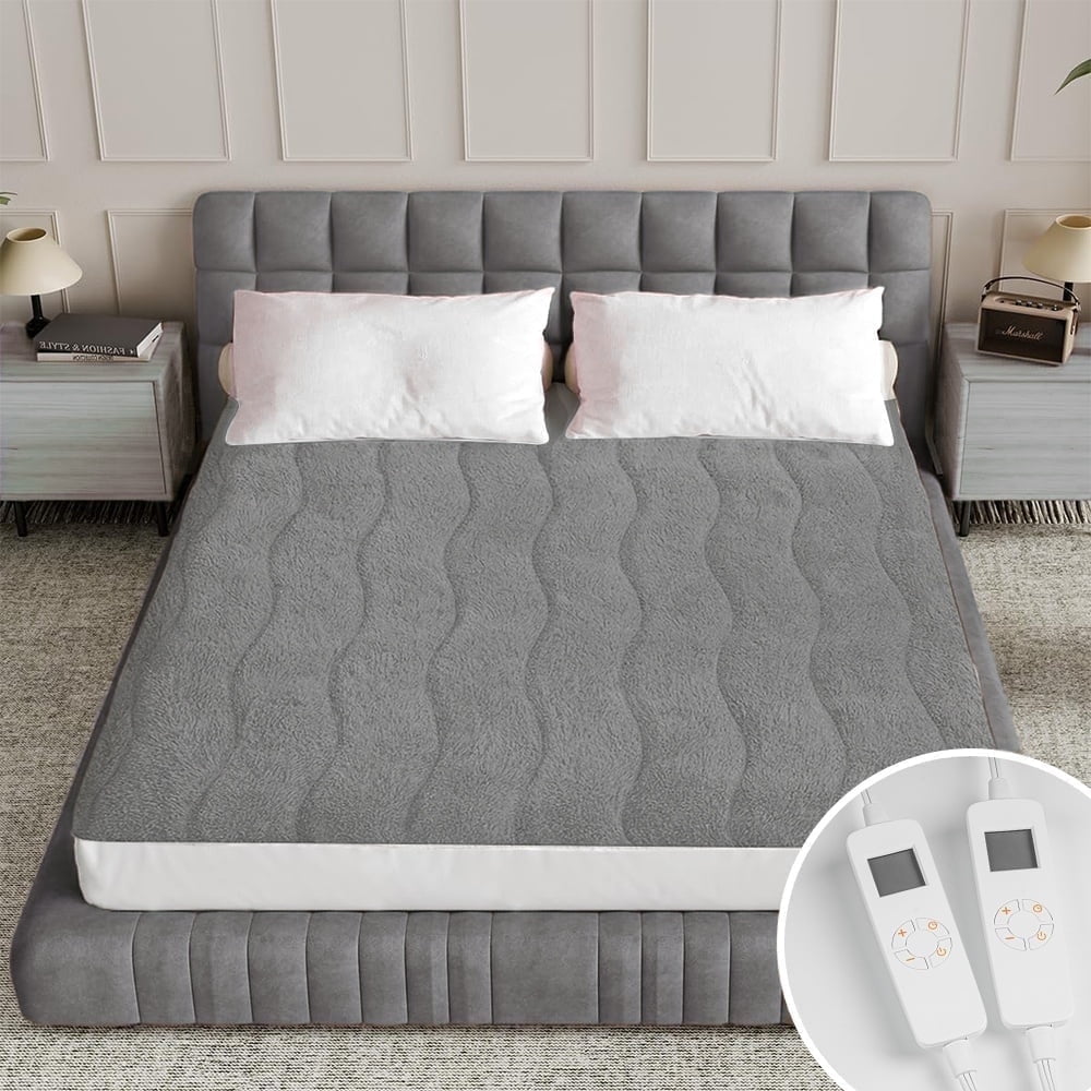Heated Mattress Pad Queen Size, 80"x60" Electric Bed Warmer with Dual Controller 6 Heat Settings & Auto off, Deep Pocket Fit Machine Washable, Gray