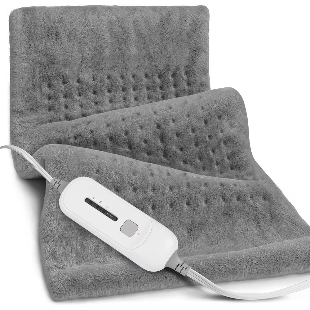 kibhous 12''x24'' Weighted Heating Pad for Back Shoulders, Fast-Heating, Soft Machine Wash Fabric with 3 Heat Settings, Auto Shut Off, Gray