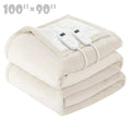 kibhous Electric Blanket King Size,Flannel and Shu velveteen Heated Blanket with 10 Heating Levels & 1-8 Hours Auto Shut Off, Machine Washable, Beige, 100" x 90"
