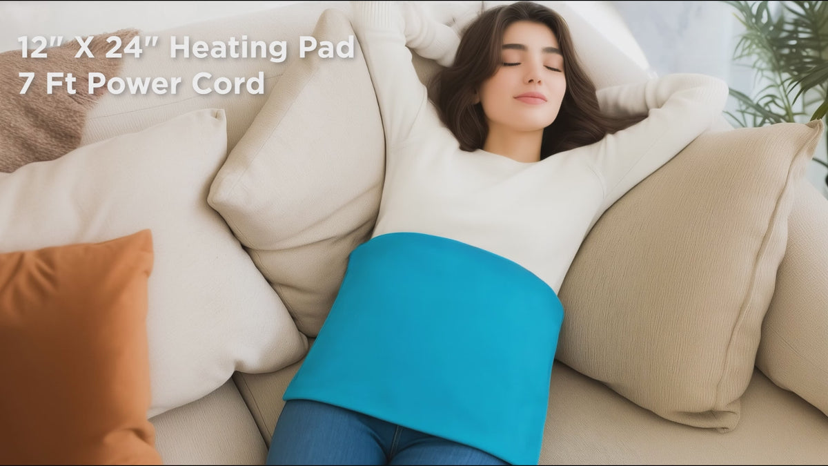 12" x 24" Heating Pad with 3 Heat Settings Auto Shut Off,Machine Washable Removable Cover Blue